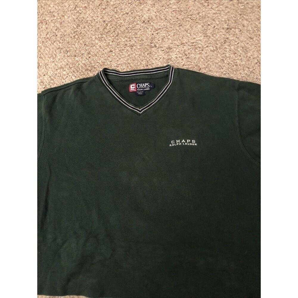 Chaps Ralph Lauren Men's Sweater Large Green V Neck Long Sleeve Pullover